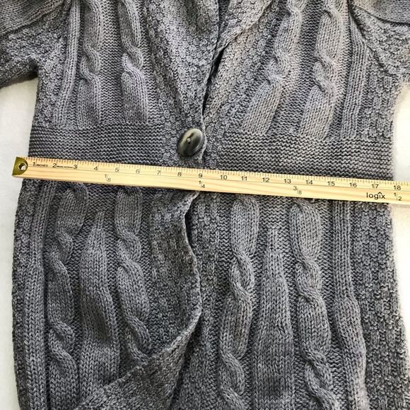 Aran Crafts Ireland 100% merino wool grey cable knit long length cardigan S - Picture 5 of 11